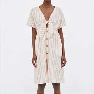 Zara Striped Tie Front Midi Dress